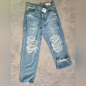 American Eagle Outfitters High-Waisted Ripped Mom Distressed Blue Jeans